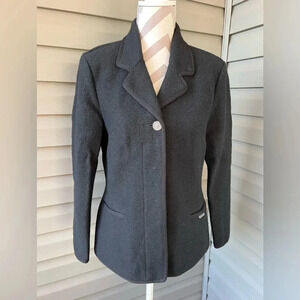 Vintage Geiger Austria Women’s Black Boiled Wool Button Front Jacket Coat Sz36/S